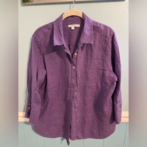 Chico's Deep Purple Linen Button-Front Shirt